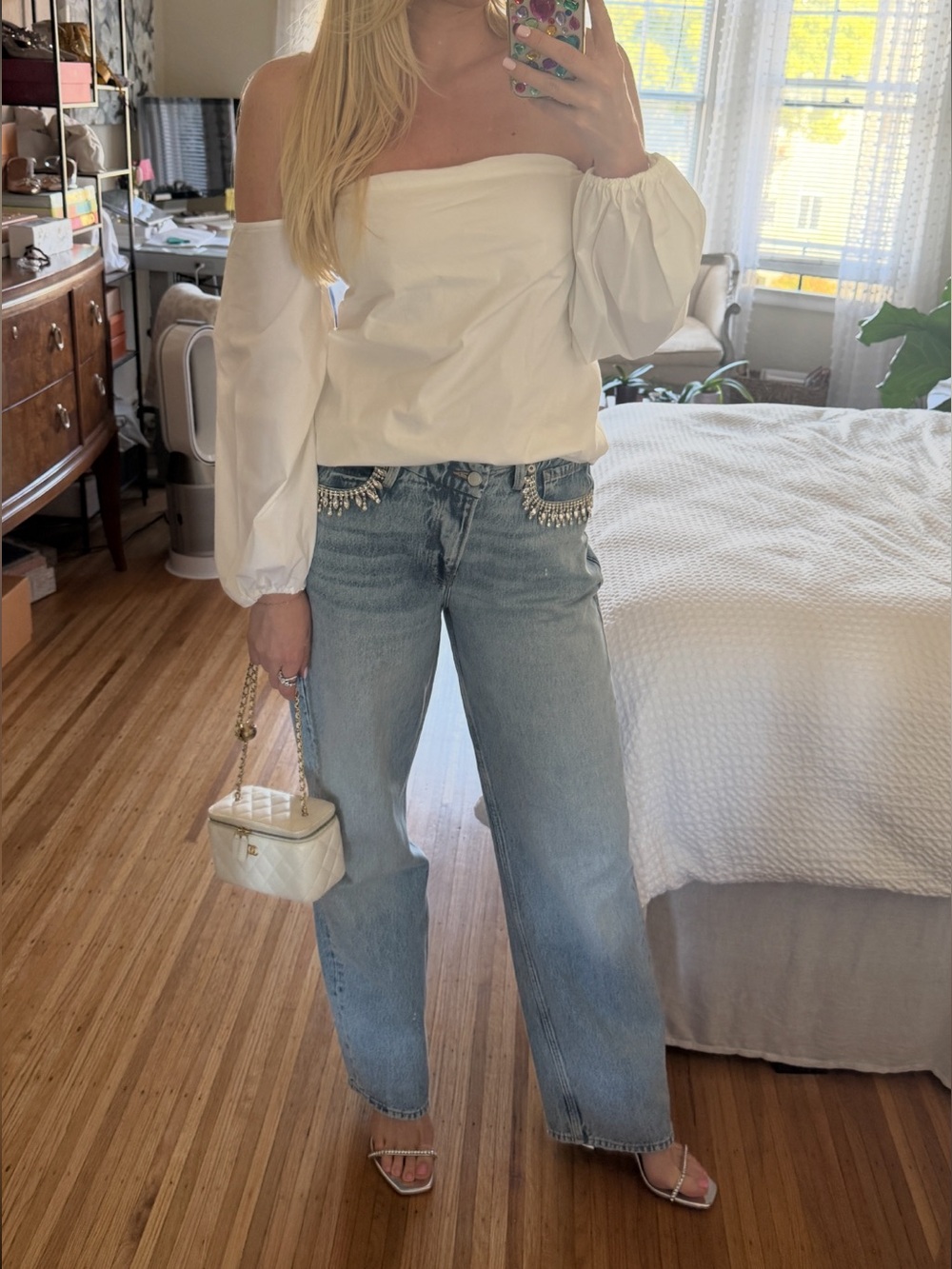 Good American Good 90’s Crossover Sparkle Straight Leg Jeans